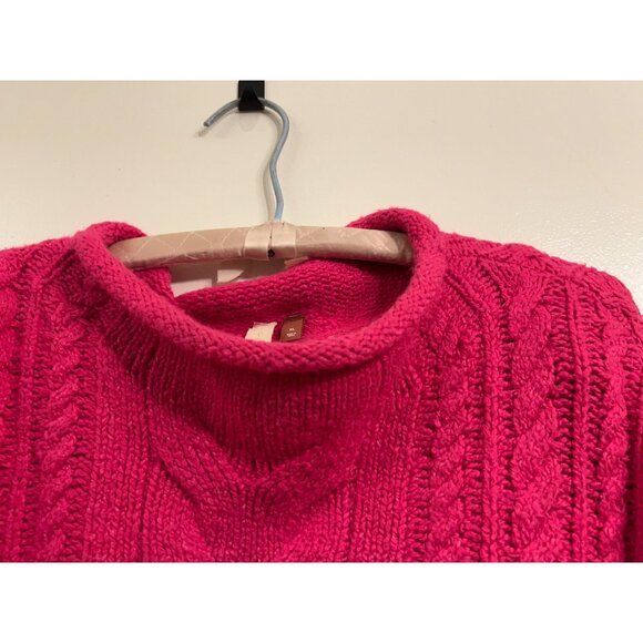 PILCRO Pink Cable Knit Sweater XL Chunky Mock Neck Oversized Cozy Boho Fall Wint - Picture 11 of 12